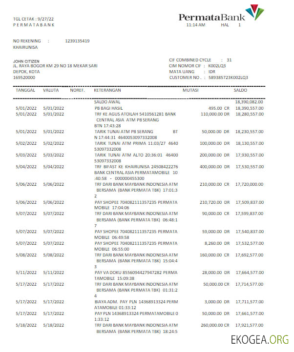 Déclaration de Permatabank d'Indonésie Modèle Word et PDF scr